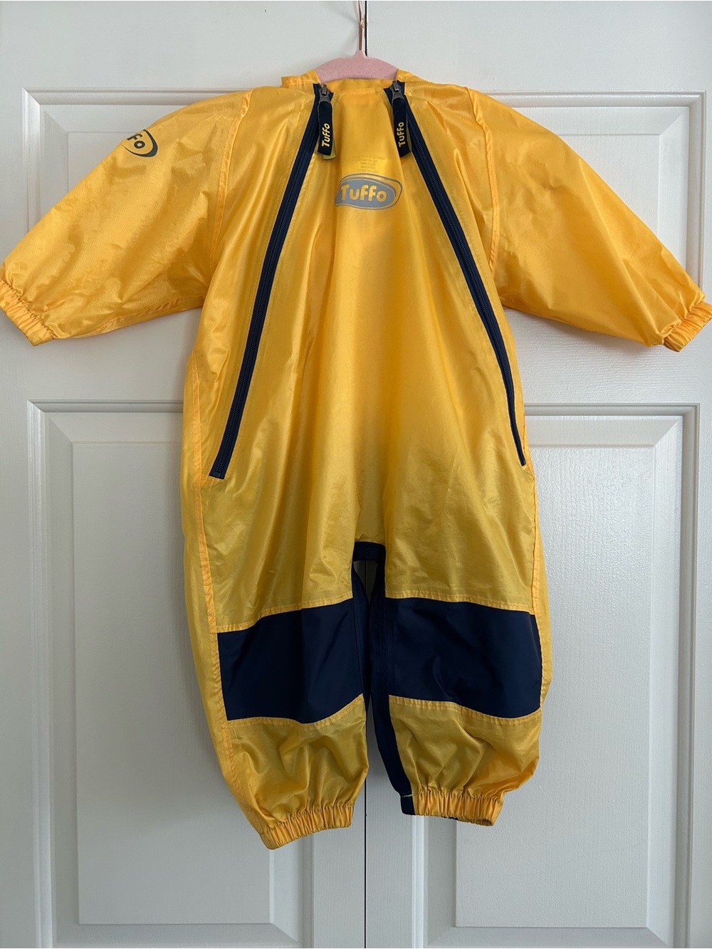 Tuffo Kids' Muddy Buddy Rain Hooded Coverall Waterproof Yellow Navy, Size 18mo